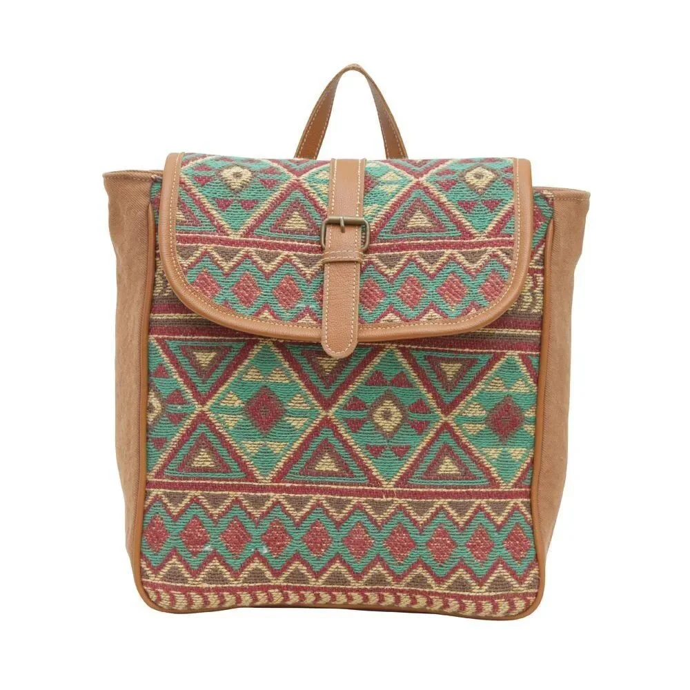 Myra Bag Handmade Dot Backpack Upcycled Canvas & Cowhide Leather